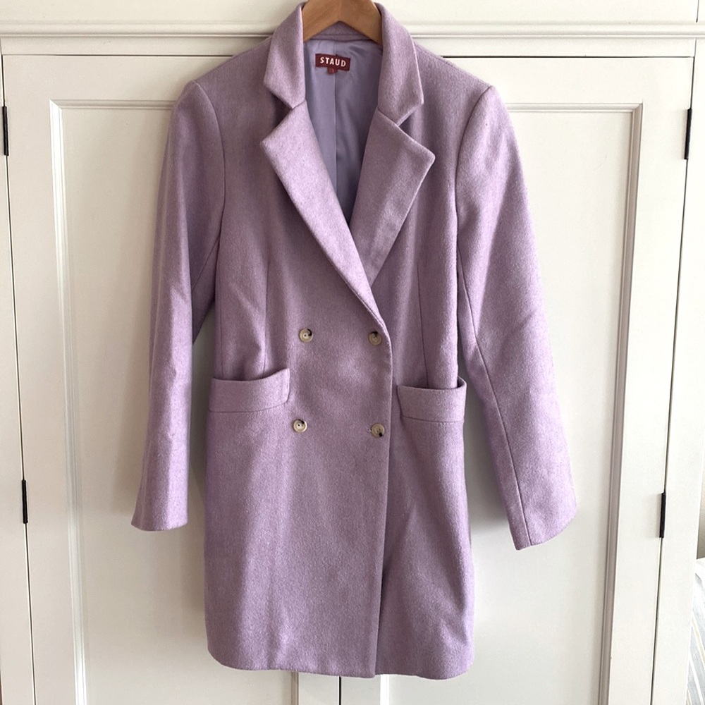 STAUD winter coat w/self tie, Lilac, Size 2